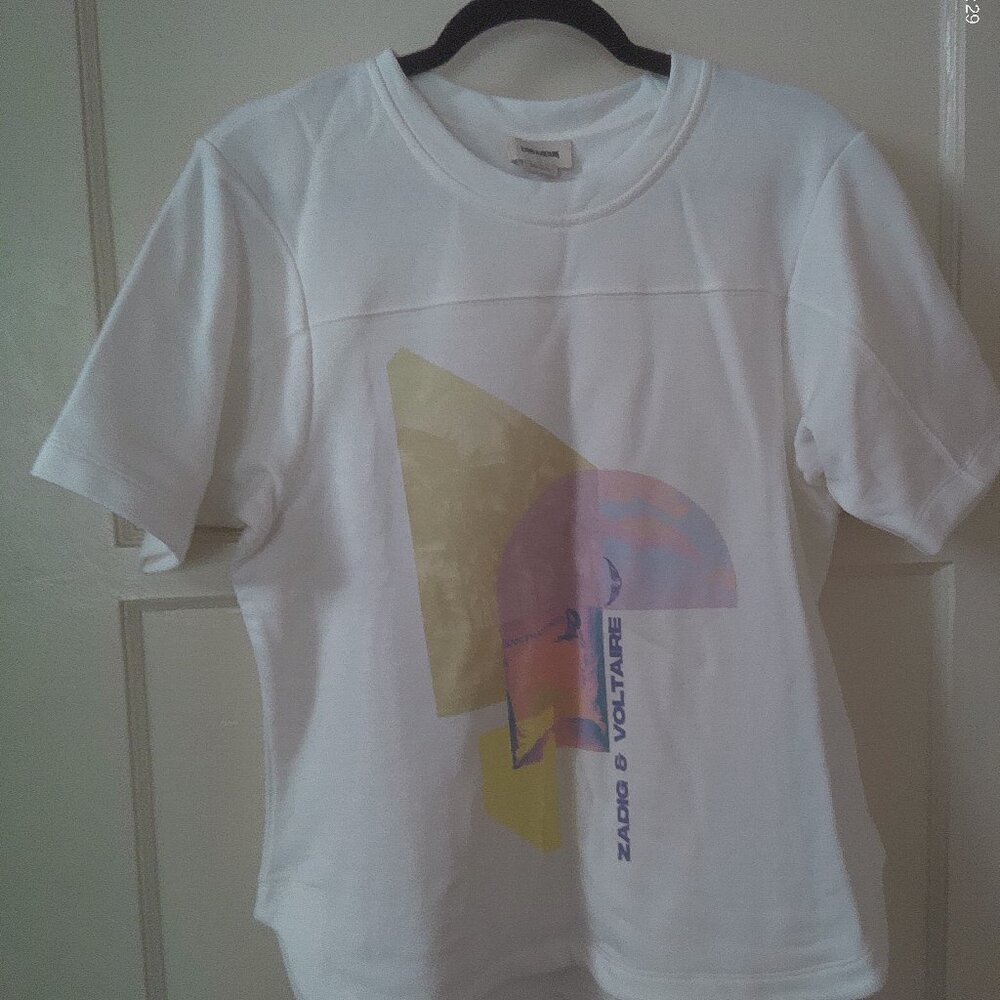 Zadig & Voltaire Women Short-Sleeve Shirt Bow Mo Terry Palmier graphic - Large